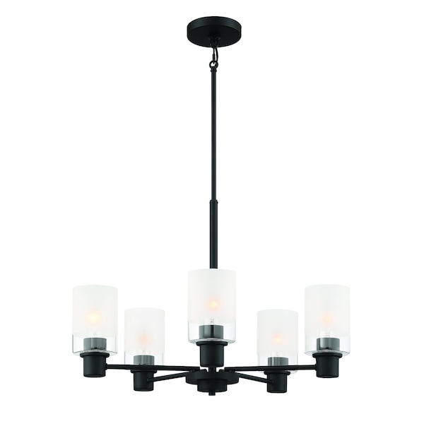 Designers Fountain Cedar Lane 5 Light Modern Matte Black with Clear Etched Glass Shades Chandelier For Dining Rooms D236M-5CH-MB - main